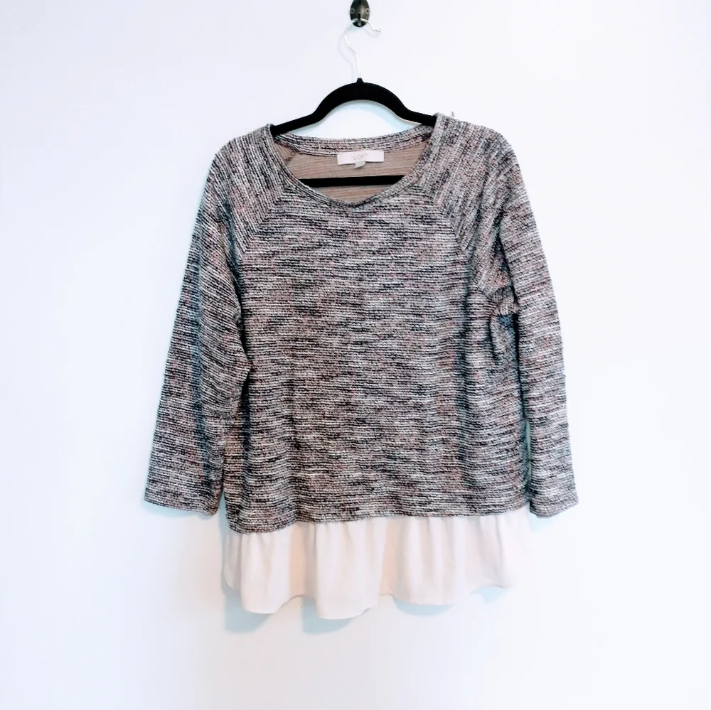 Loft long sleeve top with attached light weight fabric at the hem to look layere
